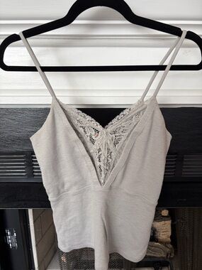 Free People Lace-Trim Chemise in Light Gray